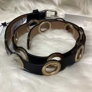BCBG Black Belt with Gold/Brass Rings - Large - New with Tag